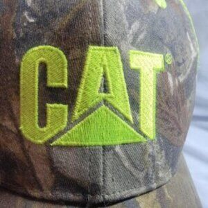 CAT Ring Power Trucker Hat Neon Green Camo 6 Panel Adjustable Embroidered Logo